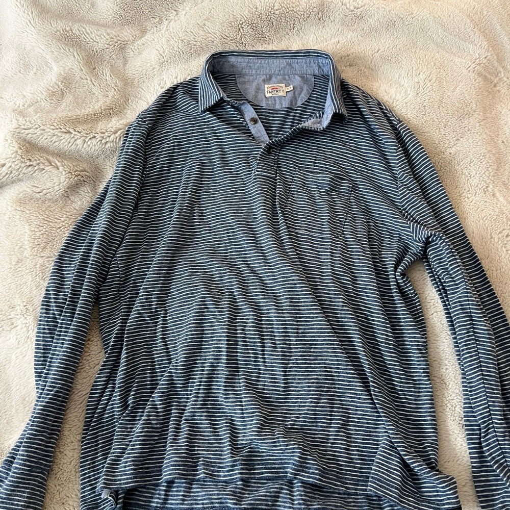 Faherty Navy and White Striped Casual Shirt
